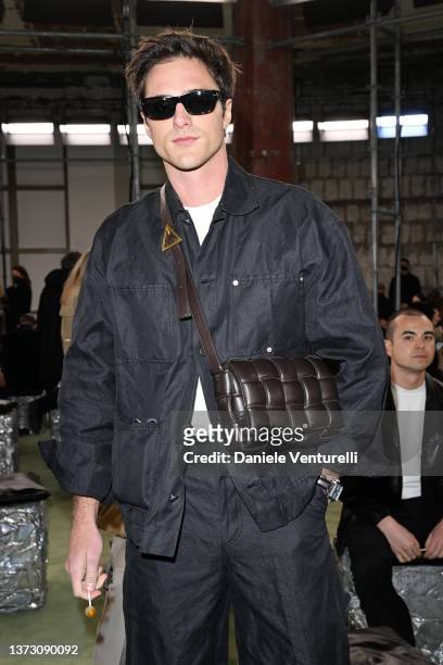 Jacob Elordi arrives at Bottega Veneta Fashion Show Fall/Winter 2022/2023 at Palazzo Fedele on February 26, 2022 in Milan, Italy.