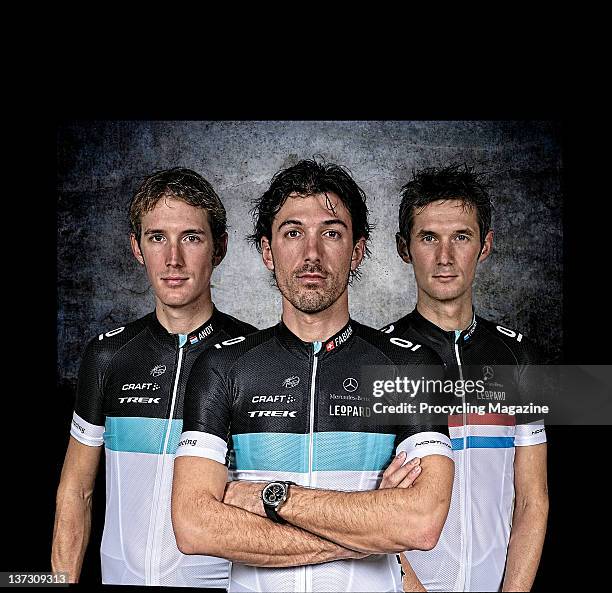 Andy Schleck, Fabian Cancellara and Frank Schleck, professional road race cyclists for the team Leopard Trek, Palma, January 10, 2010.