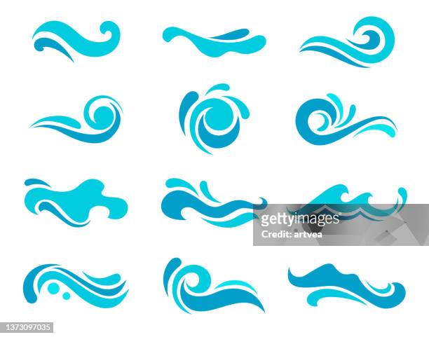 blue waves set. liquid shape elements - wave logo stock illustrations