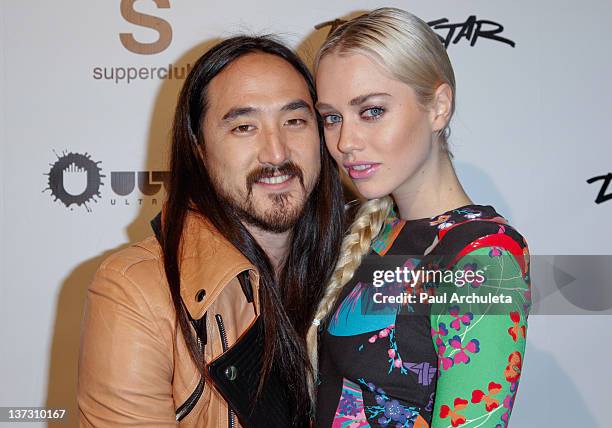 Recording Artist Steve Aoki and girlfriend model Tiernan Cowling attend Steve Aoki's "Wonderland" record release party and red carpet event at...