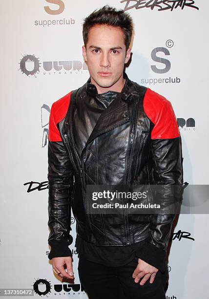 Actor Michael Trevino attends Steve Aoki's "Wonderland" record release party and red carpet event at SupperClub Los Angeles on January 18, 2012 in...