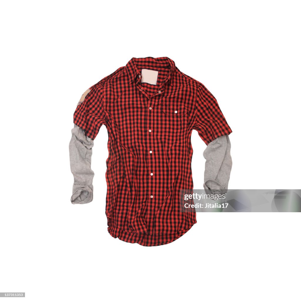 Red Checkered 'Twofer' Shirt on White Background
