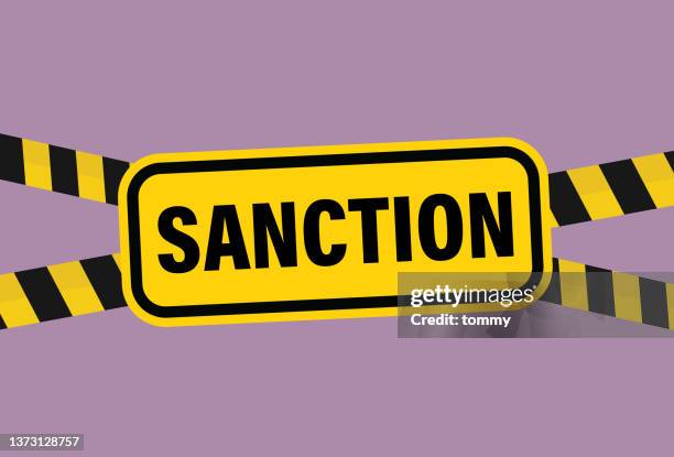 sanction sign with adhesive tape - punishment stock illustrations