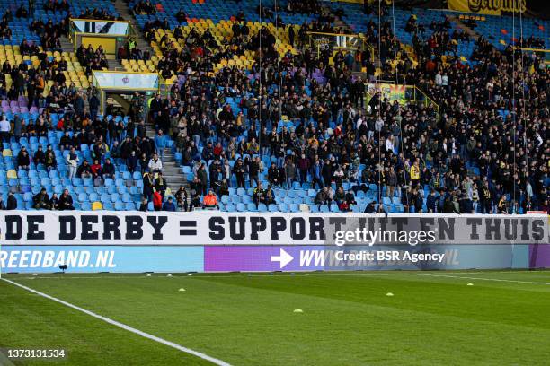 Banner saying the match between Vitesse and NEC Nijmegen deserves to have supporters from both clubs at the match during the Dutch Eredivisie match...