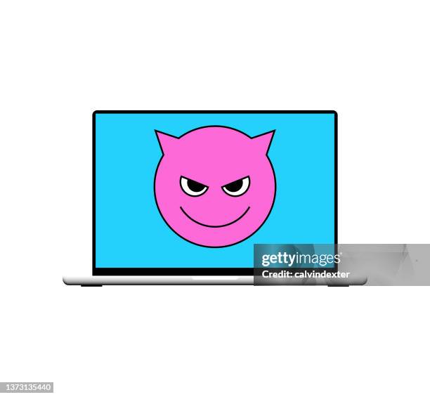 laptop computer with emoticon - remote learning sad stock illustrations