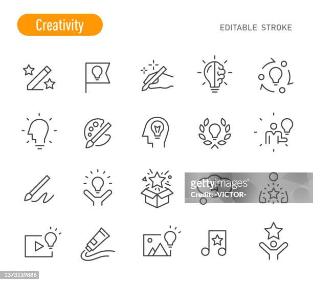 bildbanksillustrationer, clip art samt tecknat material och ikoner med creativity icons set - line series - editable stroke stock illustration - hand drawn pattern