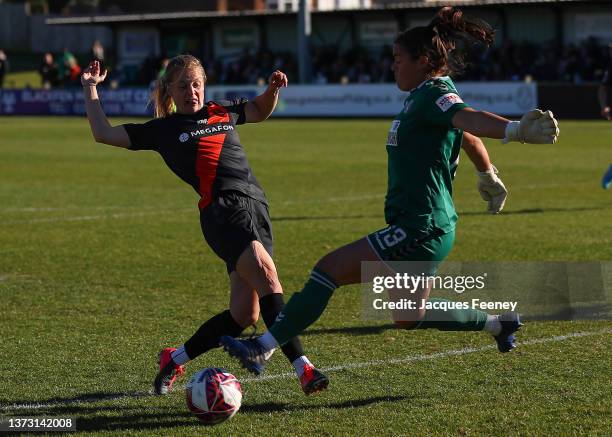 Anna Anvegaard of Everton battles for possession with Eartha Cummings of Charlton Athletic during the Vitality Women's FA Cup Fifth Round match...