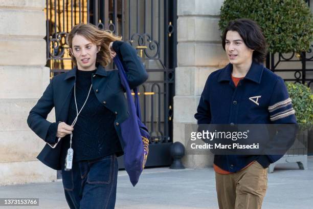 Maya Hawke and Spencer Barnett is seen on February 27, 2022 in Paris, France.