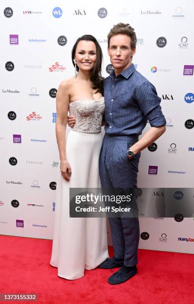 Samantha Barks and Eddie Redmayne attend the WhatsOnStage Awards 2022 at Prince Of Wales Theatre on February 27, 2022 in London, England.
