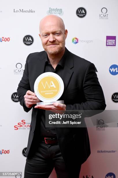 Jake Todd wins the Best Supporting Performer in a Male Identifying Role at the WhatsOnStage Awards at Prince Of Wales Theatre on February 27, 2022 in...