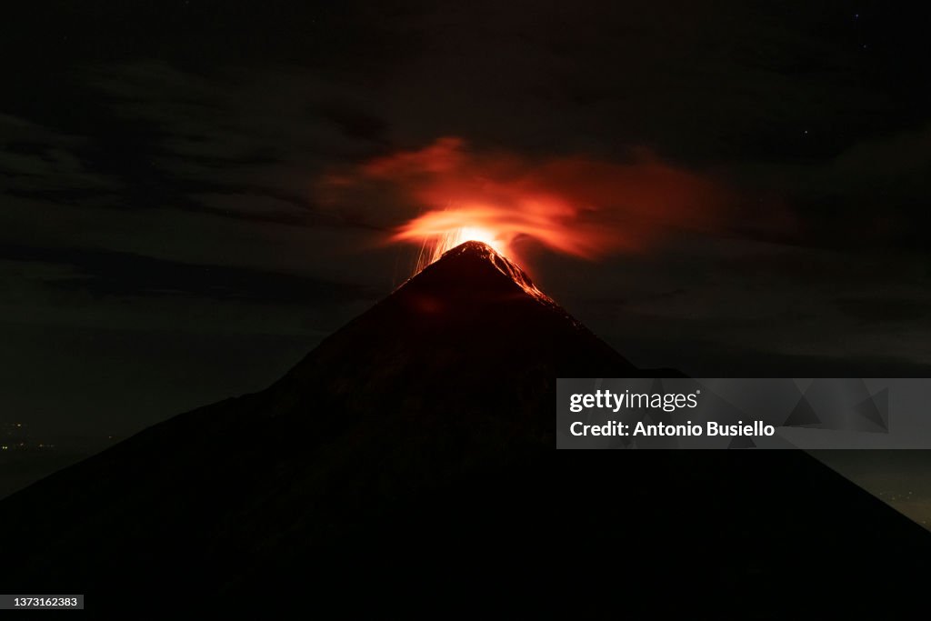 Volcan de Fuego erupting, as seen from Acatenango