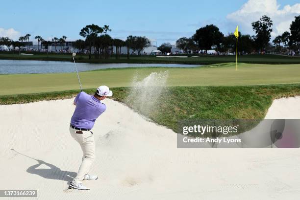 Sepp Straka of Austria plays his shot from the third teeduring the final round of The Honda Classic at PGA National Resort And Spa on February 27,...