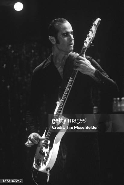 Robert DeLeo of Stone Temple Pilots performs during Live 105's BFD at Shoreline Amphitheatre on June 16, 2000 in Mountain View, California.