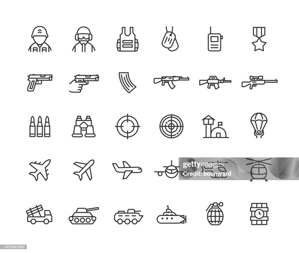 Defense Industry Line Icons Editable Stroke