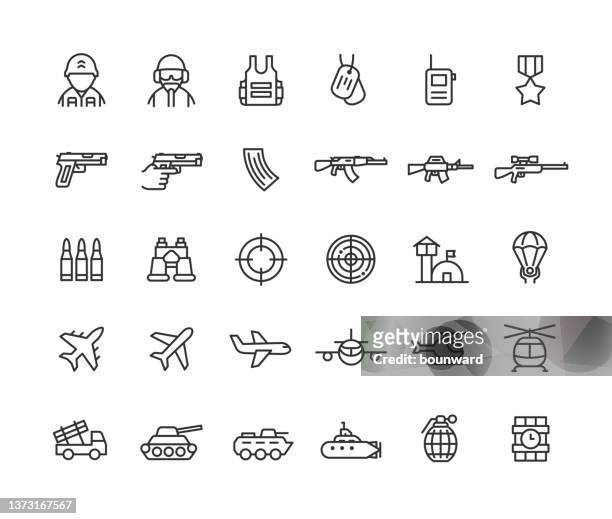 defense industry line icons editable stroke - armed forces stock illustrations