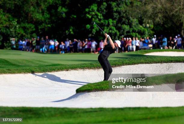 Daniel Berger plays a shot from a bunker on the 13th hole during the final round of The Honda Classic at PGA National Resort And Spa on February 27,...