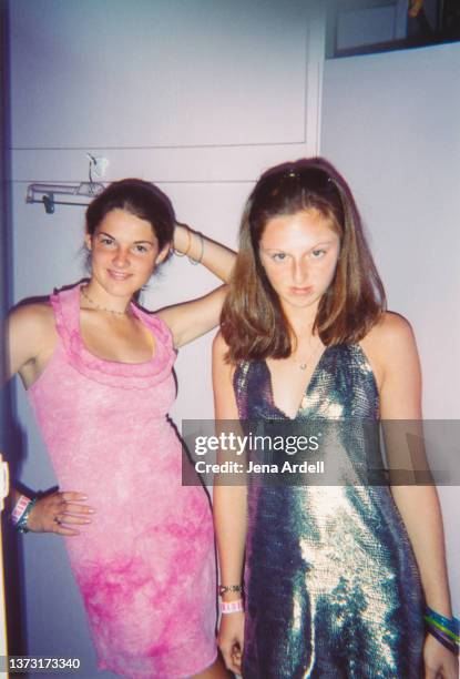 best friends trying on dresses y2k fashion 2000s style vintage candid - 2000s style stock pictures, royalty-free photos & images