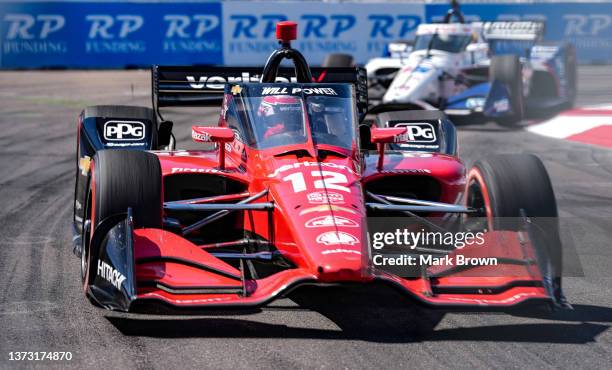 Will Power of Australia and driver of the Verizon Team Penske Chevrolet races during the NTT IndyCar Series Firestone Grand Prix of St. Peterburg on...