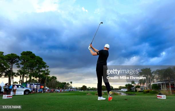 Daniel Berger plays his shot from the 16th tee during the final round of The Honda Classic at PGA National Resort And Spa on February 27, 2022 in...