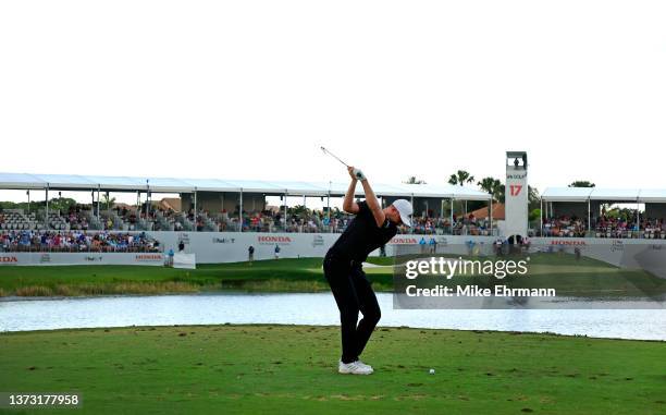 Daniel Berger plays his shot from the 17th tee during the final round of The Honda Classic at PGA National Resort And Spa on February 27, 2022 in...