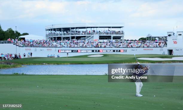 Sepp Straka of Austria plays his second shot on the 16th hole during the final round of The Honda Classic at PGA National Resort And Spa on February...