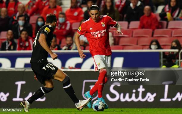 Darwin Nunez of SL Benfica with Jorge Fernandes of Vitoria SC in action during the Liga Bwin match between SL Benfica and Vitoria Guimaraes SC at...