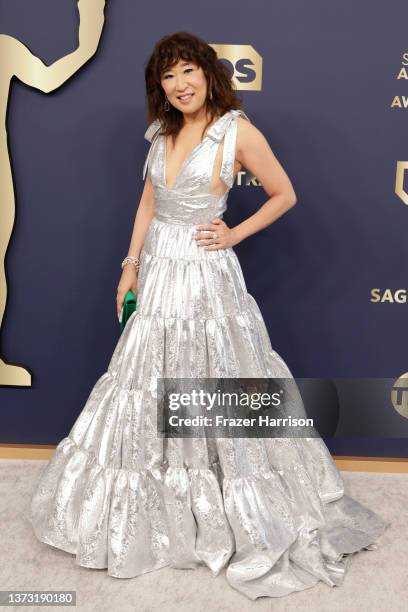 Sandra Oh attends the 28th Annual Screen Actors Guild Awards at Barker Hangar on February 27, 2022 in Santa Monica, California.