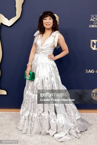 Sandra Oh attends the 28th Annual Screen Actors Guild Awards at Barker Hangar on February 27, 2022 in Santa Monica, California.