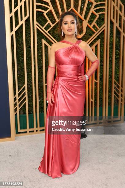 Salma Hayek attends the 28th Annual Screen Actors Guild Awards at Barker Hangar on February 27, 2022 in Santa Monica, California.