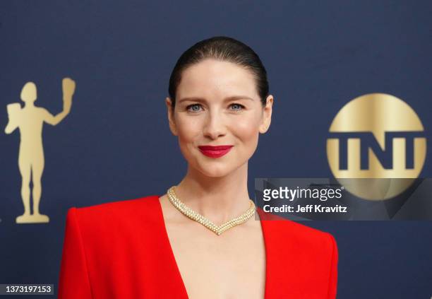 Caitriona Balfe attends the 28th Annual Screen Actors Guild Awards at Barker Hangar on February 27, 2022 in Santa Monica, California.