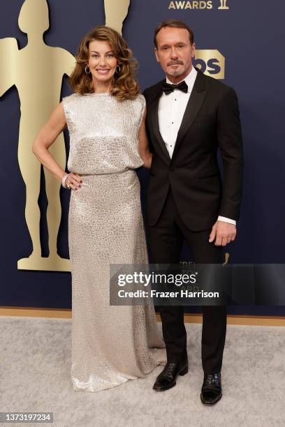 Faith Hill and Tim McGraw attend the 28th Annual Screen Actors Guild Awards at Barker Hangar on February 27, 2022 in Santa Monica, California.