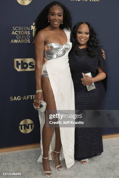 Venus Williams and sister Isha Price attends the 28th Annual Screen Actors Guild Awards at Barker Hangar on February 27, 2022 in Santa Monica,...