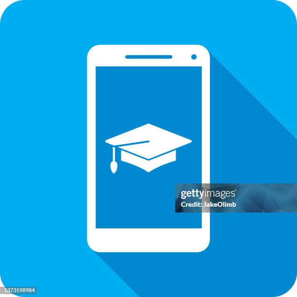graduation cap smartphone icon silhouette - alumni stock illustrations