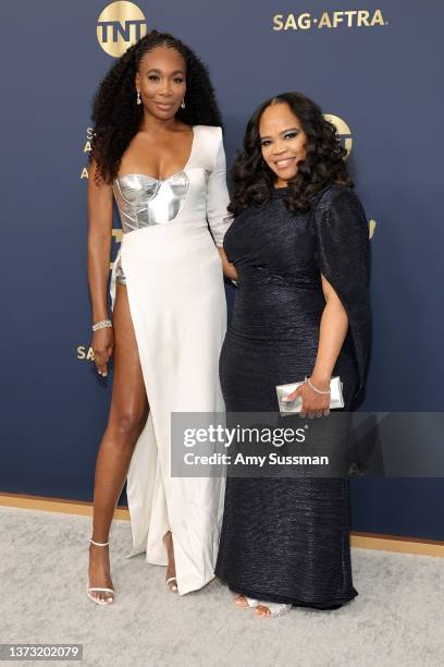 Venus Williams and sister Isha Price attend the 28th Annual Screen Actors Guild Awards at Barker Hangar on February 27, 2022 in Santa Monica,...