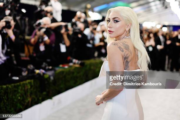 Lady Gaga attends the 28th Screen Actors Guild Awards at Barker Hangar on February 27, 2022 in Santa Monica, California. 1184596