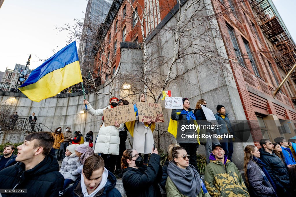 Ukraine Rally Protesters gather by the United Nations during a