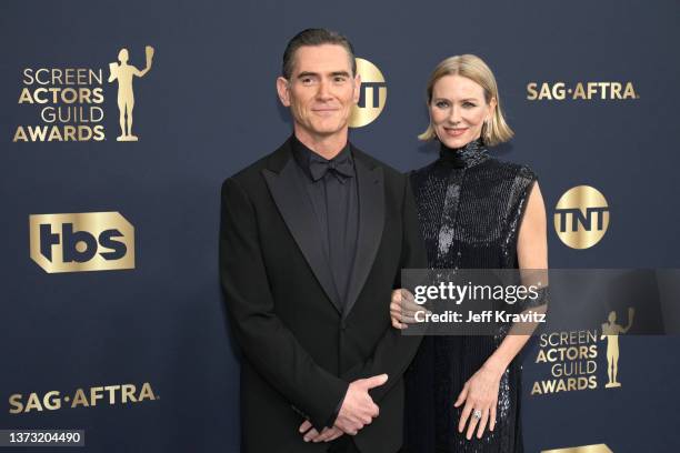 Billy Crudup and Naomi Watts attend the 28th Annual Screen Actors Guild Awards at Barker Hangar on February 27, 2022 in Santa Monica, California.