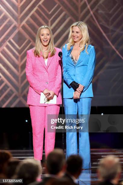 Lisa Kudrow and Mira Sorvino present Outstanding Performance by an Ensemble in a Comedy Series onstage during the 28th Annual Screen Actors Guild...