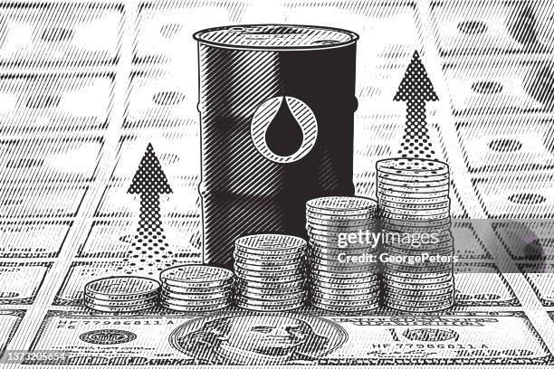 stockillustraties, clipart, cartoons en iconen met increasing oil prices - honderd dollar