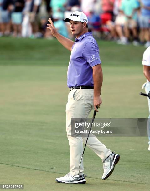Sepp Straka makes a birdie on the 16th hole during the final round of The Honda Classic at PGA National Resort And Spa on February 27, 2022 in Palm...