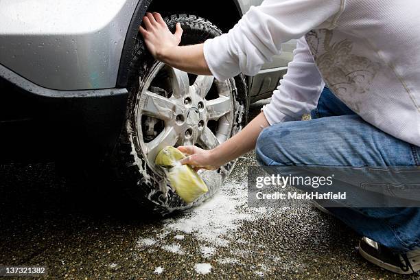 washing wheel - teen wash car stock pictures, royalty-free photos & images