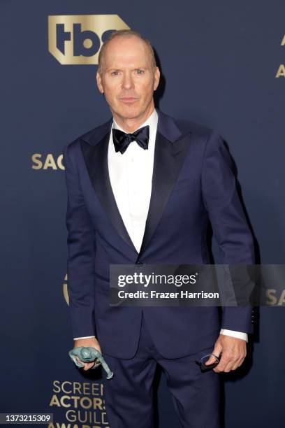 Michael Keaton, winner of Outstanding Performance by a Male Actor in a Television Movie or Limited Series for Dopesick, poses in the press room...