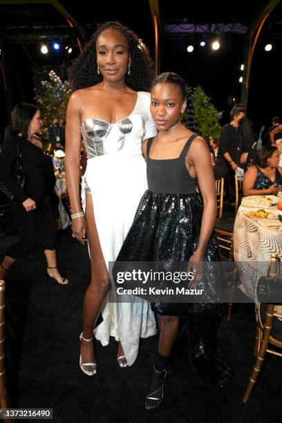 Venus Williams and Demi Singleton pose during the 28th Screen Actors Guild Awards at Barker Hangar on February 27, 2022 in Santa Monica, California....