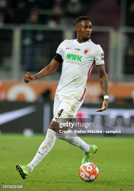 Reece Oxford of FC Augsburg during the Bundesliga match between FC Augsburg and Borussia Dortmund at WWK-Arena on February 27, 2022 in Augsburg,...