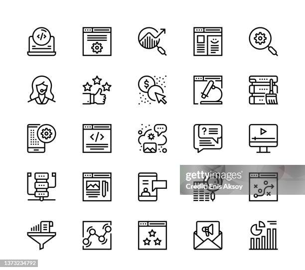 stockillustraties, clipart, cartoons en iconen met seo and development icons - emcee