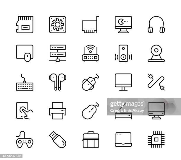 computer part icons - laptop bag stock illustrations