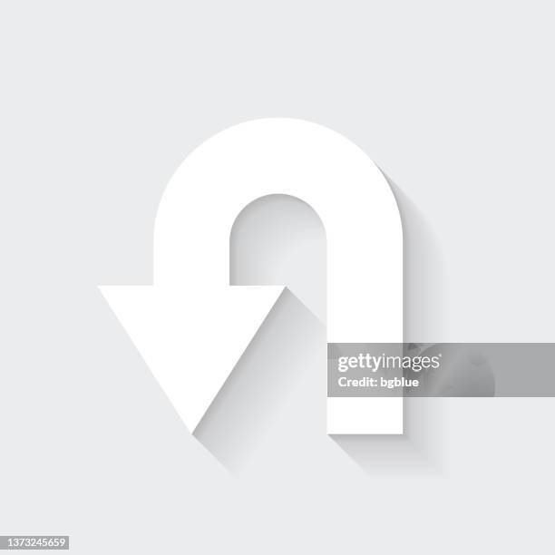 u-turn direction arrow. icon with long shadow on blank background - flat design - turning key stock illustrations