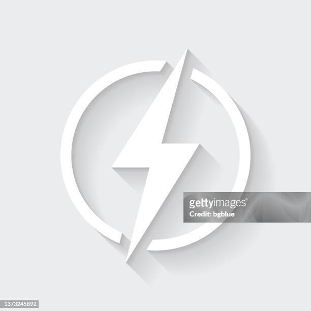 power - lightning. icon with long shadow on blank background - flat design - high voltage sign stock illustrations