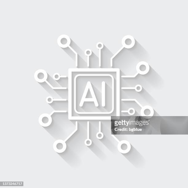 illustrations, cliparts, dessins animés et icônes de processeur avec intelligence artificielle ia. icône avec une ombre longue sur fond vide - flat design - quantum computer