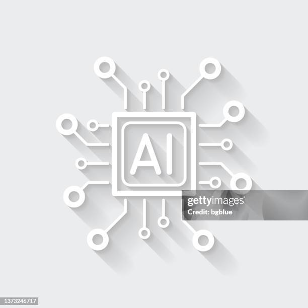 stockillustraties, clipart, cartoons en iconen met processor with artificial intelligence ai. icon with long shadow on blank background - flat design - kunstmatige intelligentie